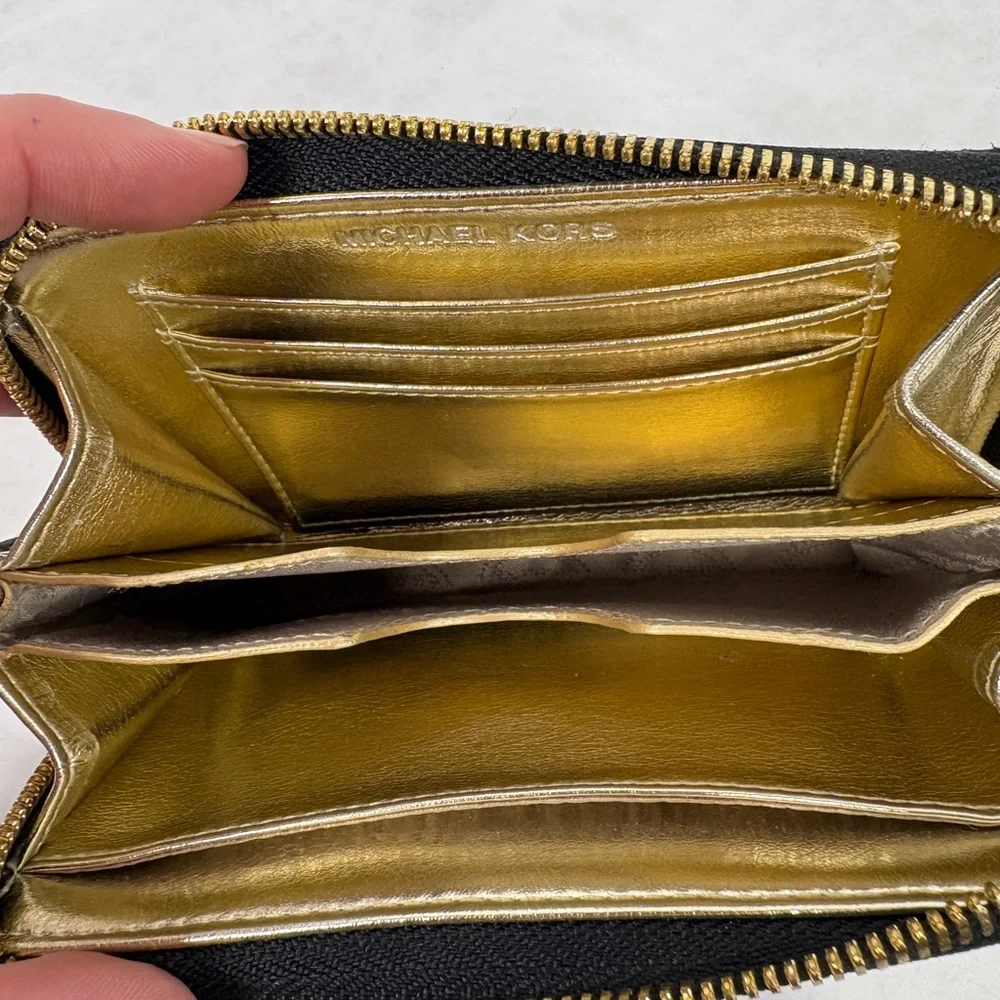Michael Kors Black Snake-Embossed Wristlet with Gold Plate